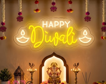 Happy Diwali Diya Neon Sign, Custom Hindu Festival Of Lights Sign, Diwali Wall Art, Indian Home Wall Decor, Diwali Party Decor, Diwali Gifts