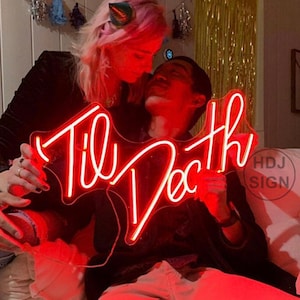 Placa de neon "Til Death", placa de neon personalizada para casamento, decoração para festa de noivado, luz LED para decoração de parede de sala, cenário para festa de casamento, presentes para casais