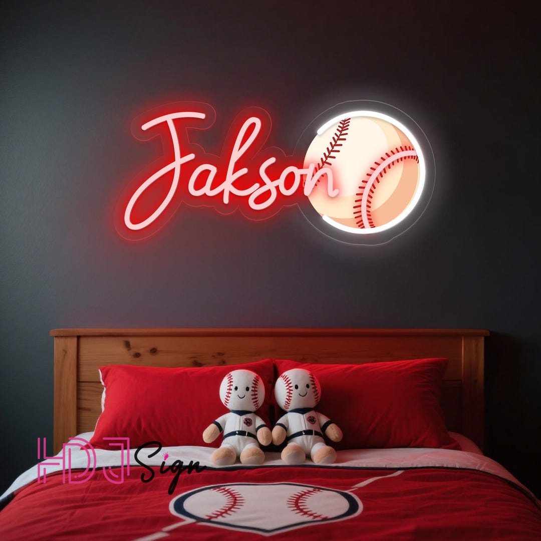 Custom Baseball Name Neon Sign,baseball UV Printed LED Name Sign,boy's ...