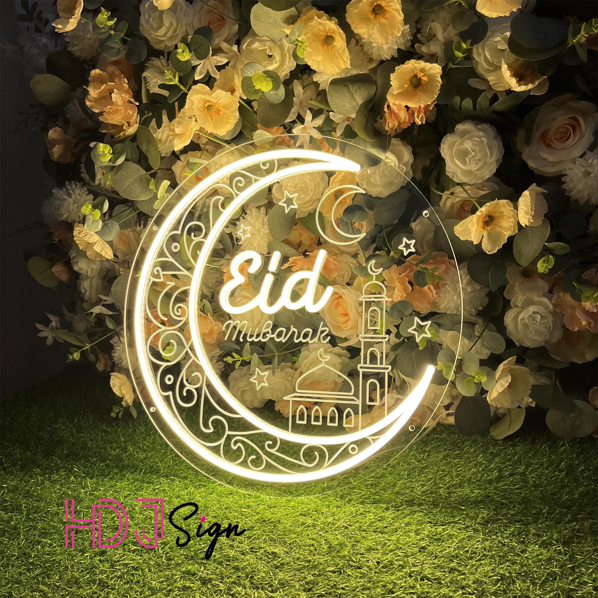 Eid Mubarak Mosque Crescent Moon Neon Sign, Custom Ramadan Mubarak ...