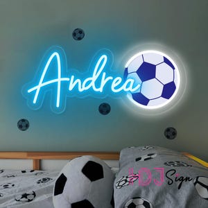 Custom Soccer Name Neon Sign,Football UV Printing LED Name Sign,Boy&#39;s Bedroom Nursery Wall Decor,Gifts For Kids,Sports Birthday Party Decor
