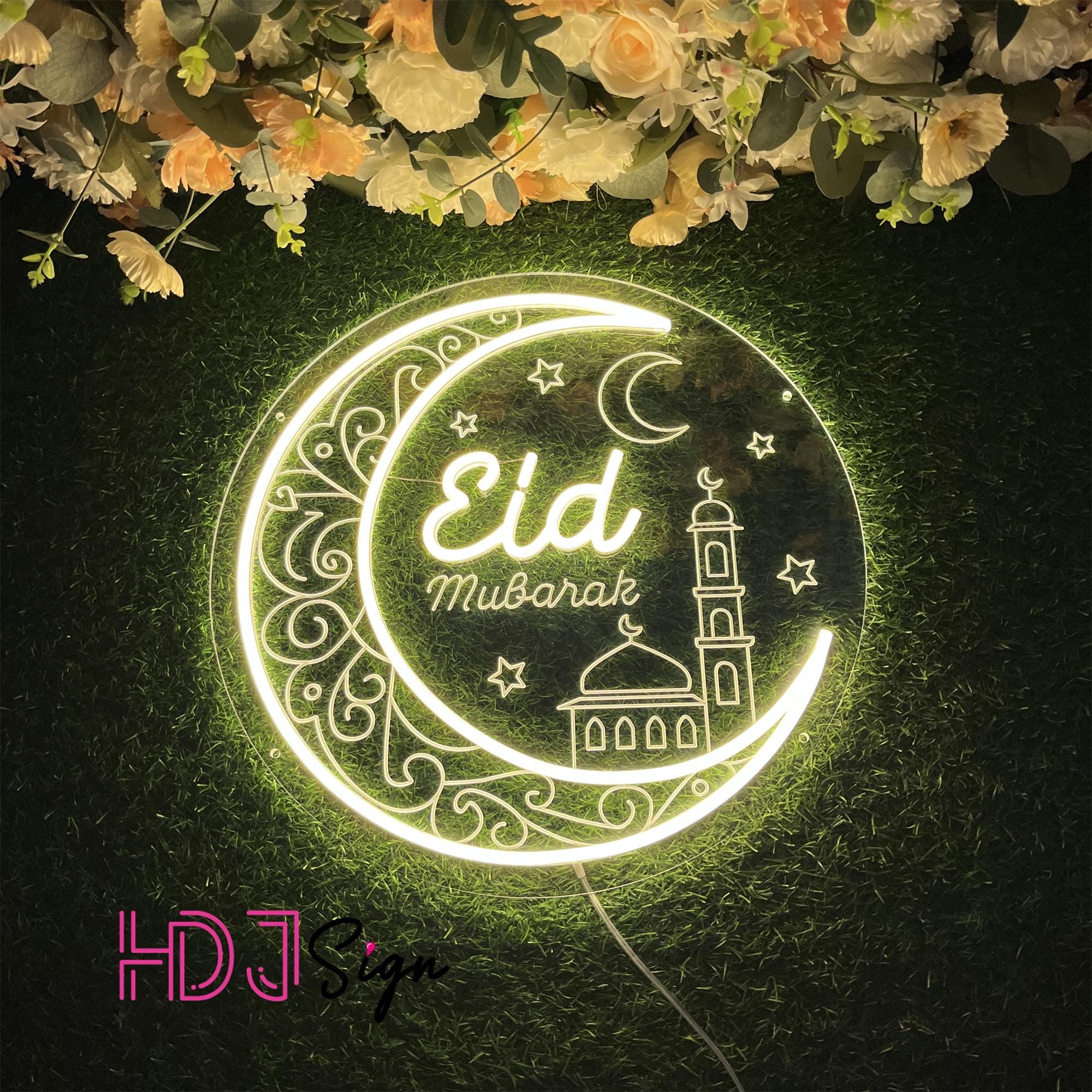 Eid Mubarak Mosque Crescent Moon Neon Sign, Custom Ramadan Mubarak ...