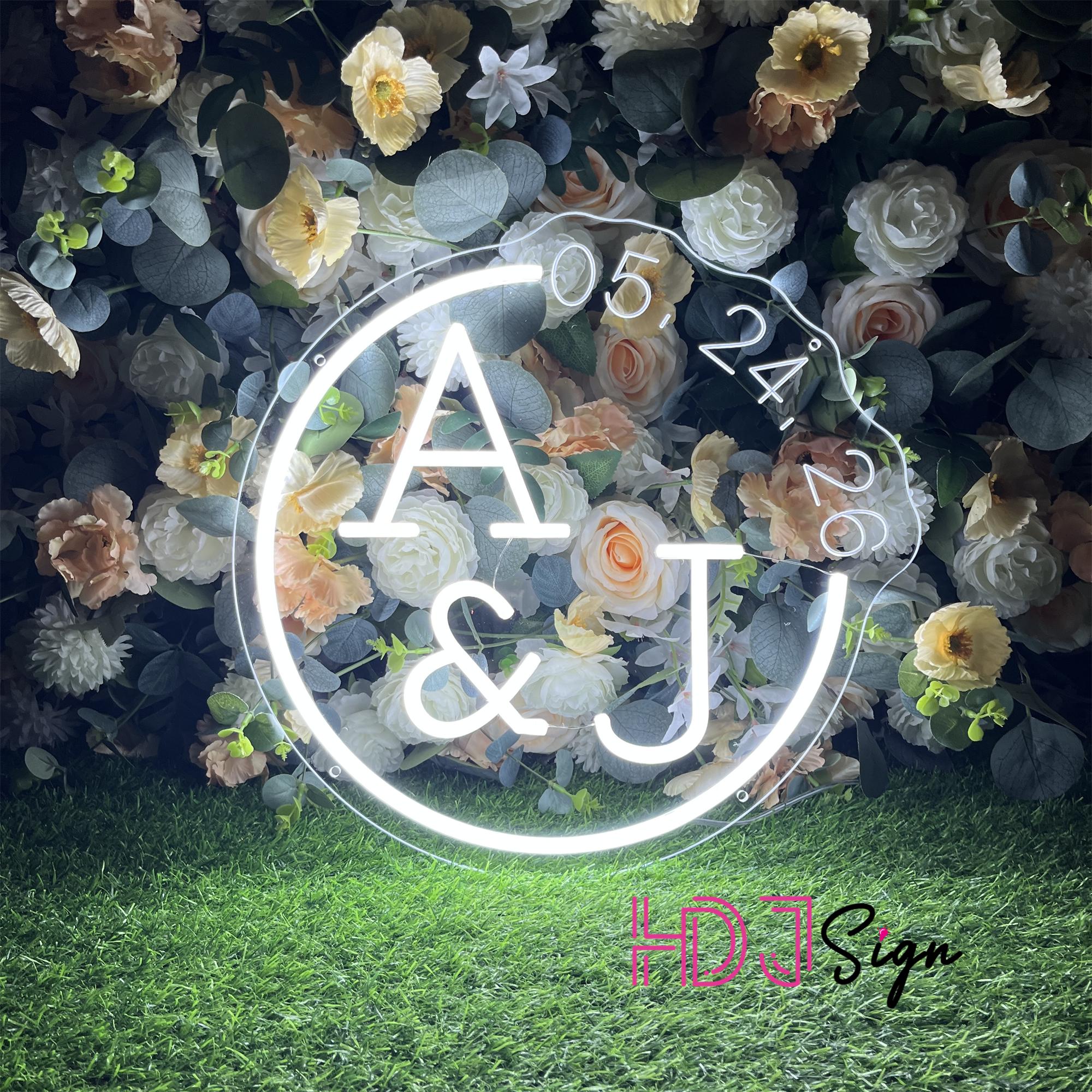 Custom Initials Name With Date Neon Sign,minimalist Wedding Initials ...