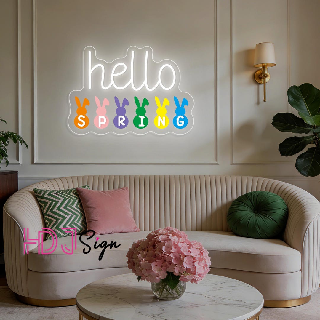 Hello Spring Neon Sign, Custom Spring Home Room Wall LED Neon Light ...
