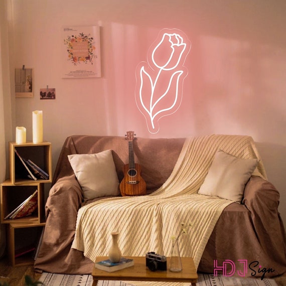 Tulip Neon Sign,Custom Flower Plant Sign,Bar Salon Bedroom Wall Decor,Tulip Store Flower Shop Wall Decor,Flower Lover Gifts,Pink Flower Sign