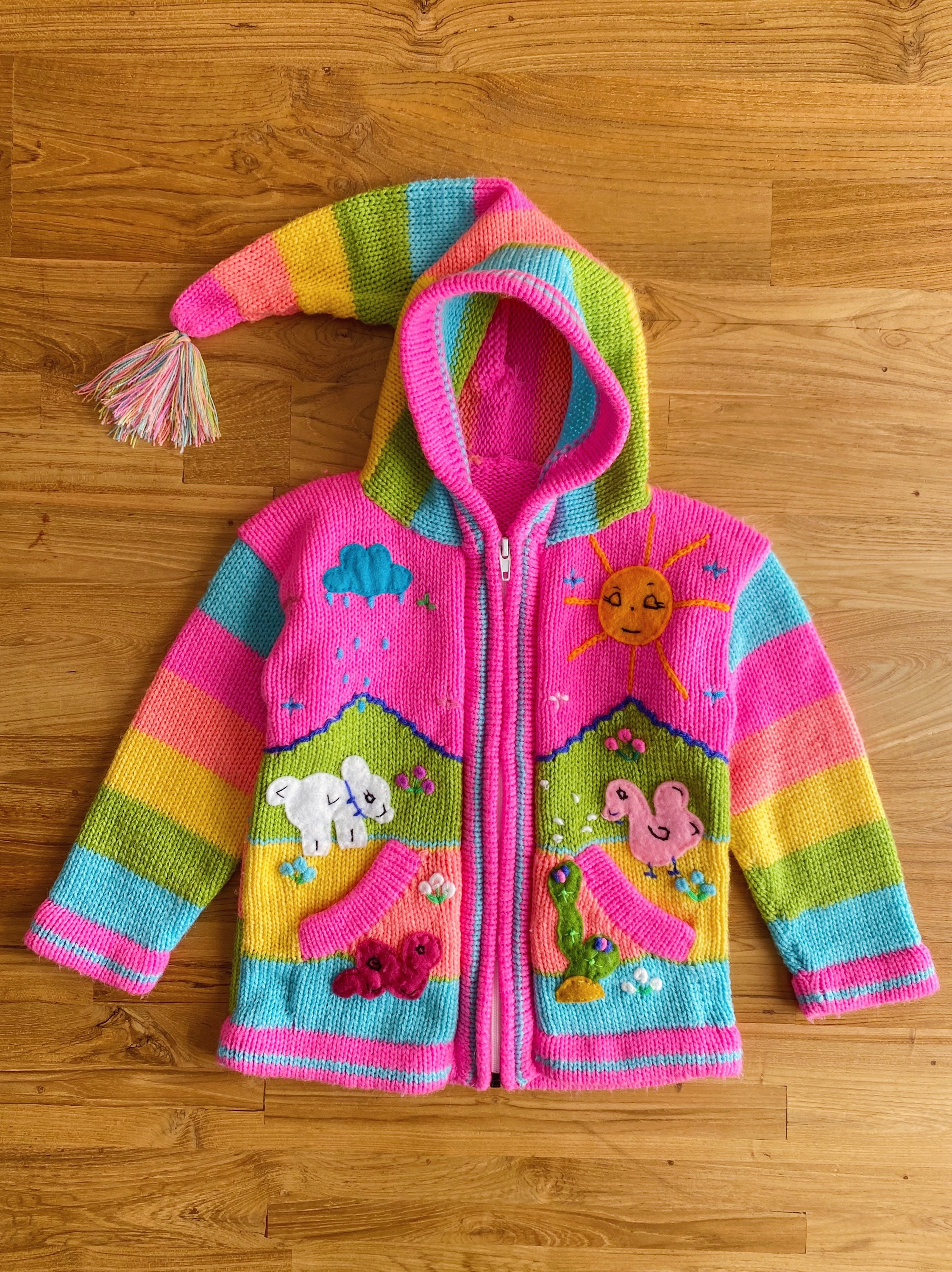 Handmade Kids 24Y Peruvian Sweater Cardigan With Hood & Etsy