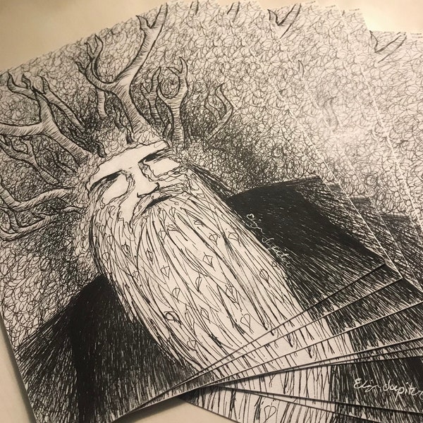 Forest Father | Signed, Physical Art Print | Ink Pen Drawing