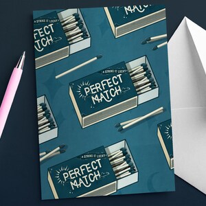 Cartão de felicitações Perfect Match A6. Presente de aniversário de casamento de Dia dos Namorados ilustrado e desenhado à mão para parceiro, casal, namorado e namorada