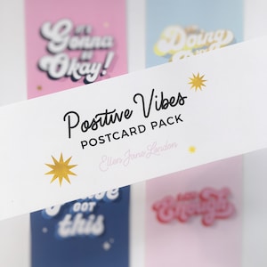 Cartões postais Positive Vibes | Impressão mini A6, cartões de afirmação, cartões postais com citações motivacionais, presente de caixa de correio, arte de tipografia de letras