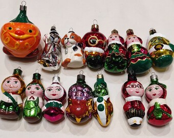 Set of 14 Exclusive Vintage Glass Ornaments Cipollino Glass Christmas Decor