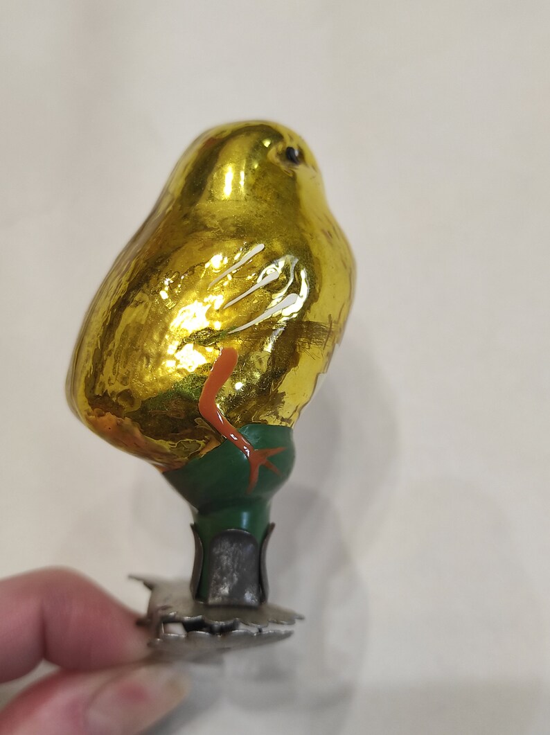 Golden Vintage Chicken Chick Bird Mercury Glass Christmas Ornament Toy Decor