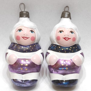 Vintage glass handcrafted Christmas ornaments set of 2 pcs twins Alice in Wonderland decoration
