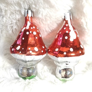 Vintage Glass Xmas Ornaments TO CHOOSE FROM Amanita Fly Agaric Mushrooms Decor