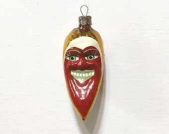 Rare Vintage Glass Christmas Ornament – Face Cone Decoration – Retro Soviet USSR Tree Decor