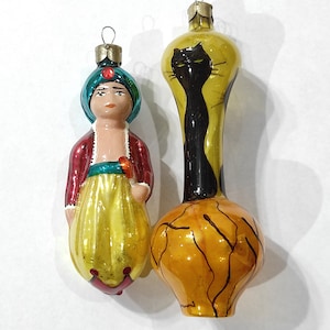 Christmas ornaments glass vintage set of 2 toys decoration