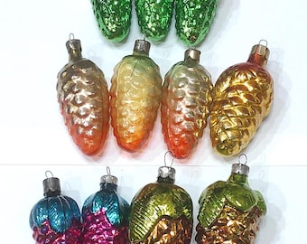 ヴィンテージガラス製松ぼっくりクリスマスオーナメント 赤い