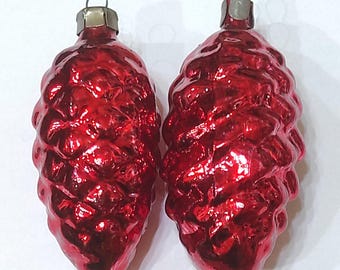 クリスマスオーナメント 松ぼっくり レッドベリー ヴィンテージガラス製松ぼっくりクリスマスオーナメント 赤い