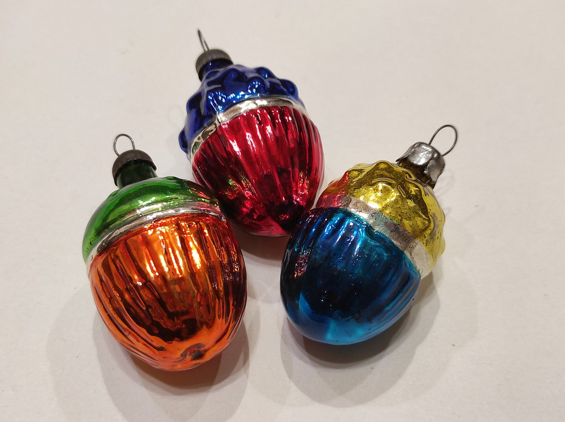 Set of 4 acorn vintage mercury glass christmas ornament decor Etsy