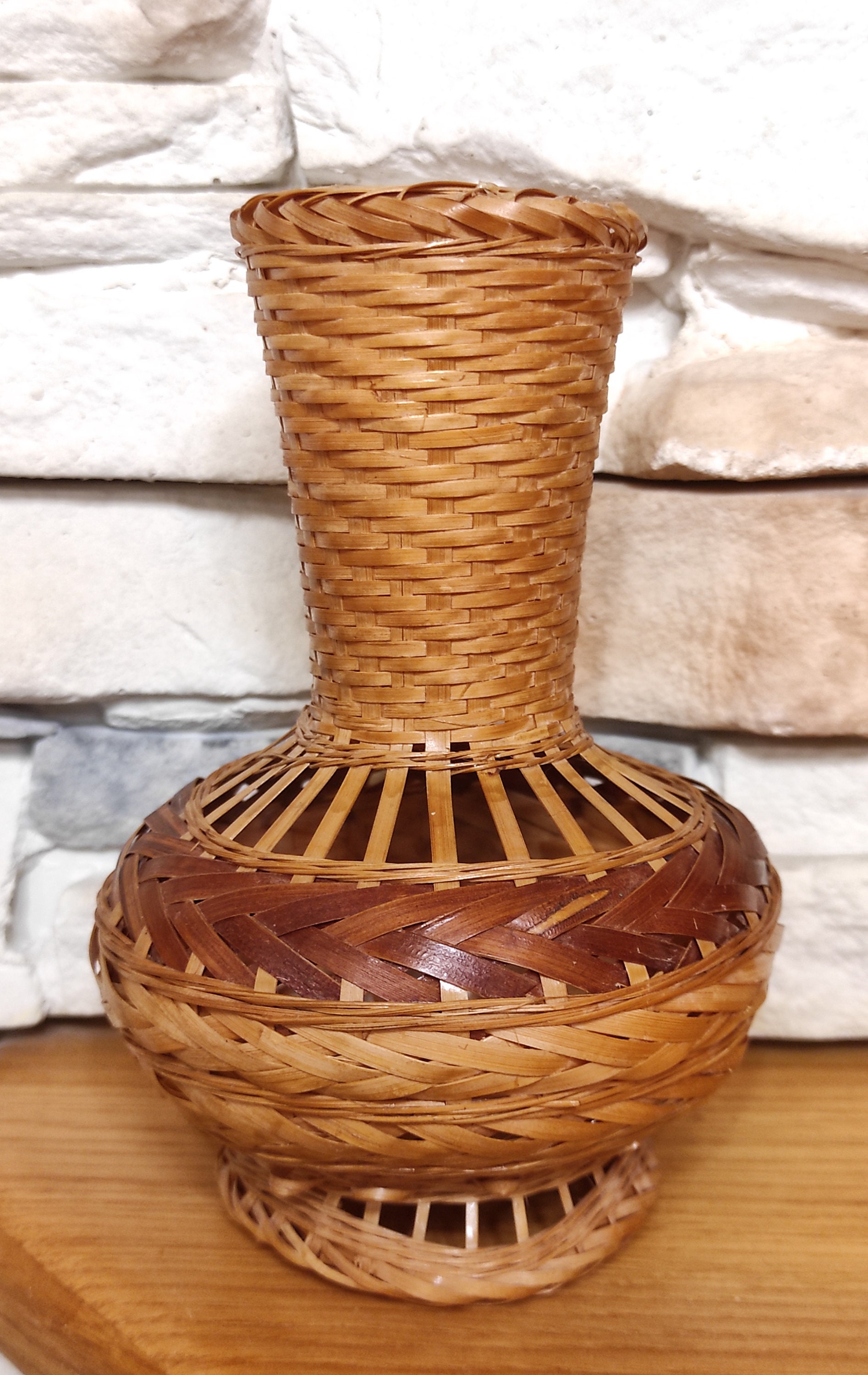 Vintage wicker vase natural vine home decor Etsy