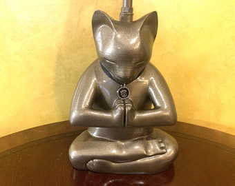 Bastet - Meditating Cat Lamp (Painted Bronze)
