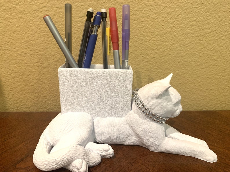 Nala White Cat Business Card / Pencil Holder image 2