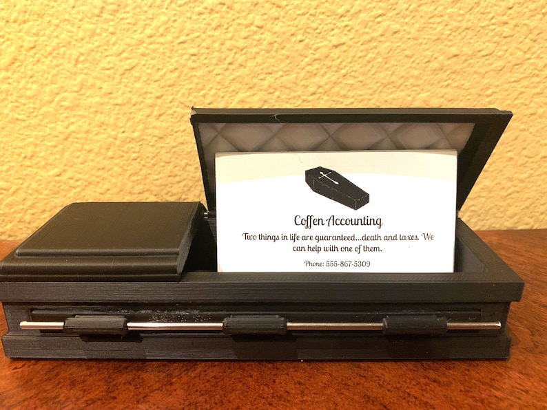 Casket Black with White Interior Business Card Holder / Trinket Box image 1