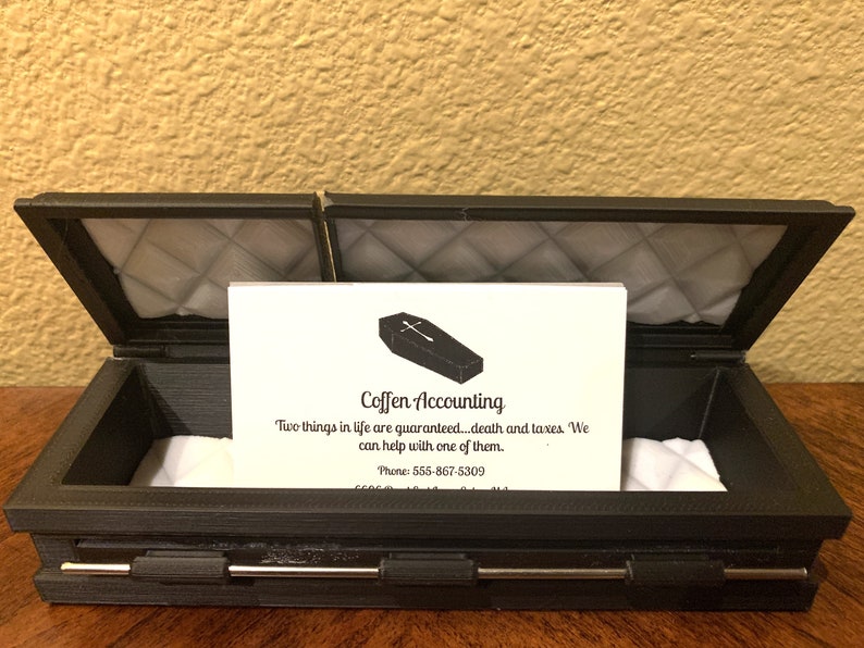 Casket Black with White Interior Business Card Holder / Trinket Box image 2