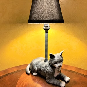 Misty- Gray Cat Lamp (Painted)