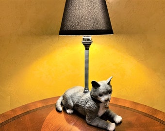 Misty- Gray Cat Lamp (Painted)