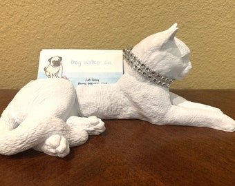 Nala White Cat Business Card / Pencil Holder