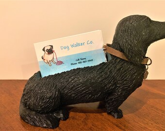 Schnitzel - Long Hair Dachshund Business Card / Pencil Holder