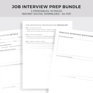 Job Interview Preparation Templates Printables Instant Digital Download Practice Questions Checklist Analysis