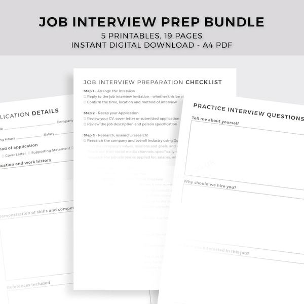 Job Interview Preparation Template Etsy