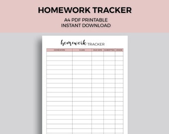 printing for homework Homework Assignment Deadline Tracker A4 PDF Digital Download Printable