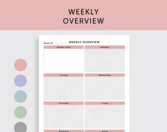 Weekly Overview Planner Instant Digital Download A4 PDF