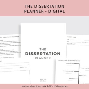 DISSERTATION Planner Thesis Final Year Undergraduate Masters PhD - A4 PDF Instant Digital Download