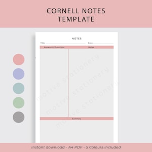 Cornell Student Note-taking Template - A4 PDF Instant Digital Download | A-Level GCSE University