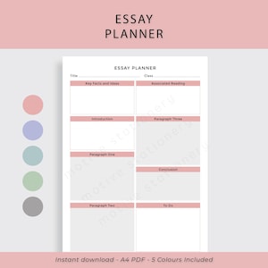 Student Essay Planner Template - A4 PDF Instant Digital Download | A-Level GCSE