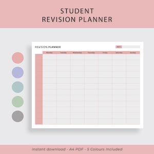 Student Weekly Revision Planner - A4 PDF Instant Digital Download | A-Level GCSE University