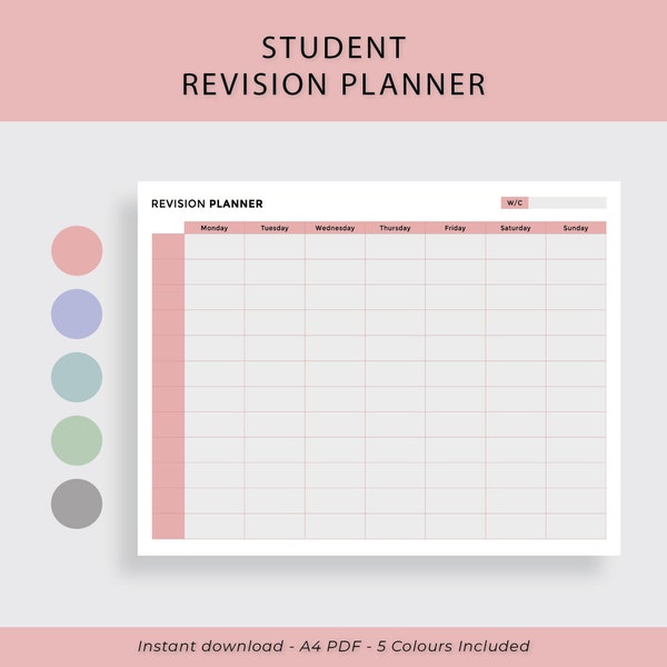 Studenten Wochenplan - A4 PDF Sofortiger digitaler Download | A-Level GCSE Universität