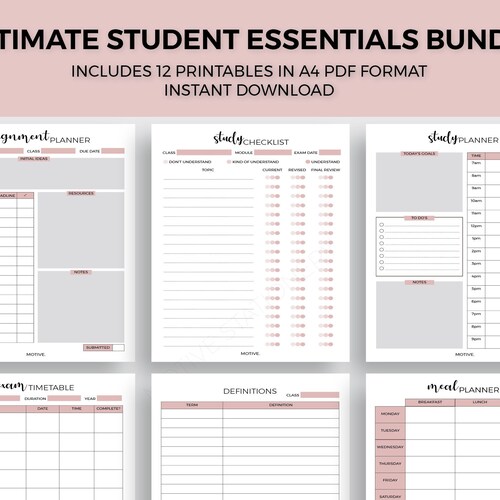 Study Student Planner A4 PDF Printable Instant Digital - Etsy