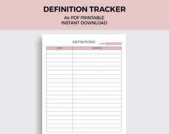 Term Definition Study A4 PDF Digital Download Printable