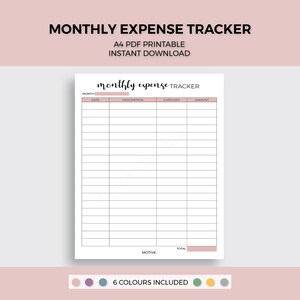 Monthly Expense Tracker Spending Tracker Finance Tracker Printable A4 PDF Digital Download Printable