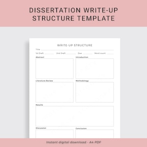 Dissertation Writing Template Write-Up Thesis Literature - A4 PDF Instant Digital Download | Template Abstract Intro Discussion Results