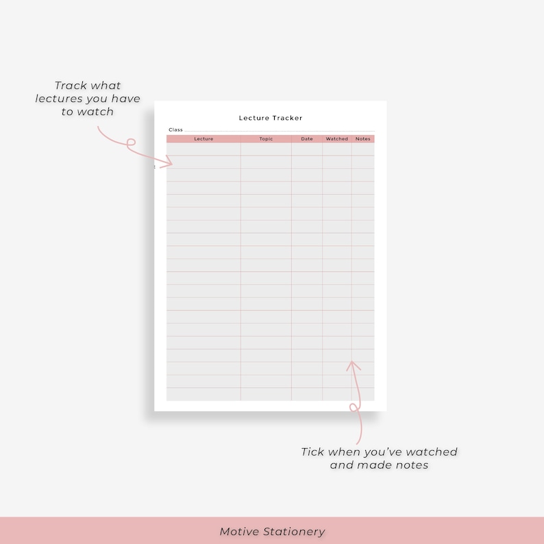 Tracker Lecture Lecture Tracker Online Class Notes - A4 PDF Instant Digital Download ...