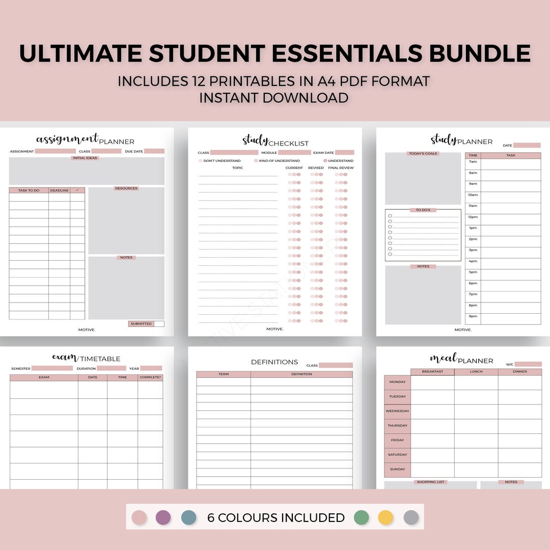 STUDENT PLANNING RESOURCES Study Assignment Meal Planner Revision ...