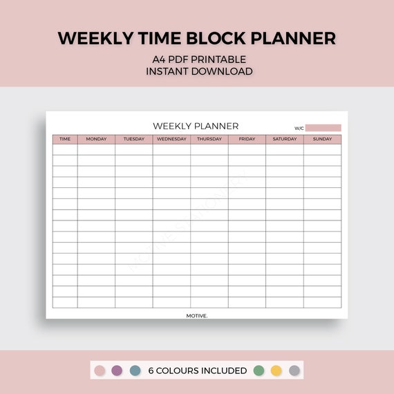 Weekly Planner Weekly Time Block Planner A4 PDF Digital | Etsy
