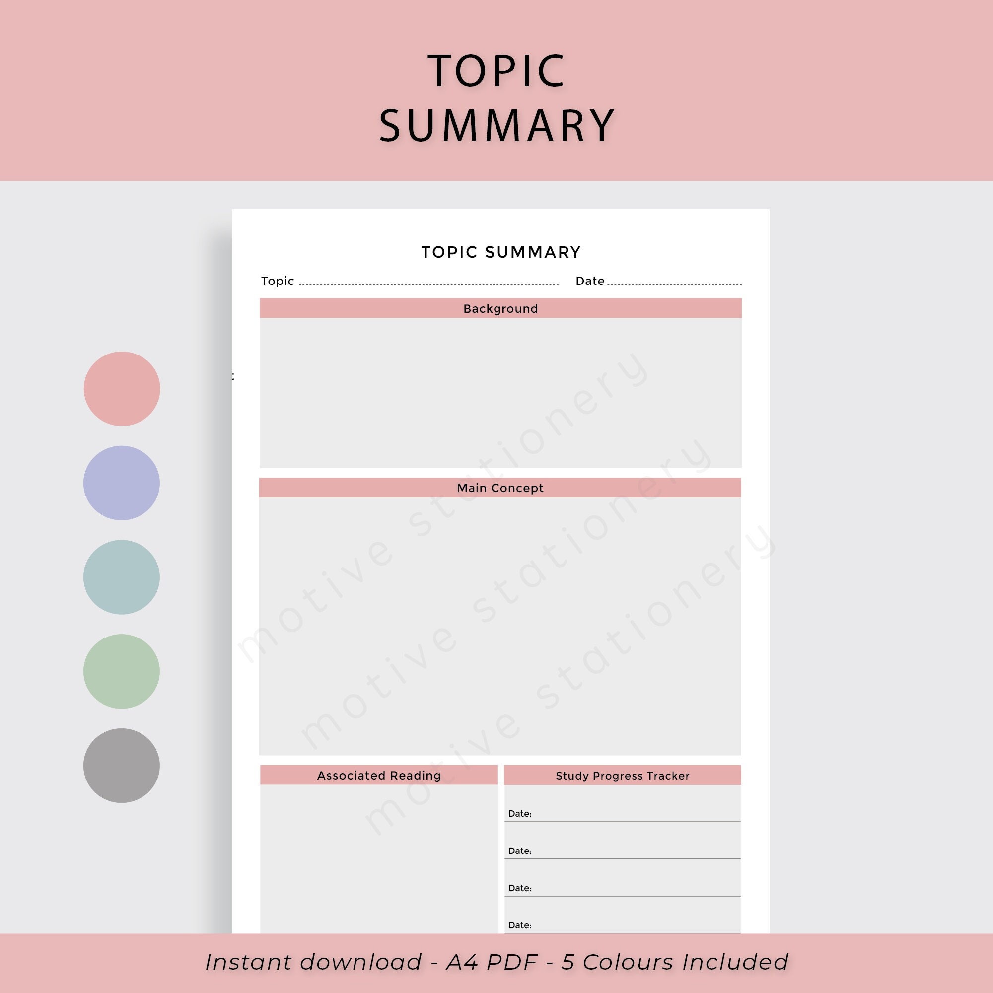 Topic Summary Note-taking Template - A4 PDF Instant Digital Download | Flow Chart A-Level GCSE