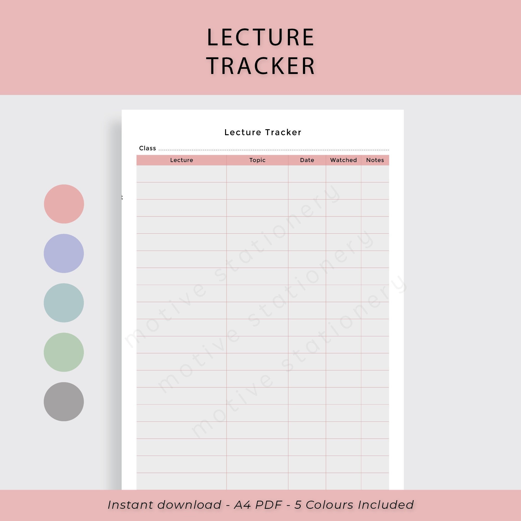 Tracker Lecture Lecture Tracker Online Class Notes - A4 PDF Instant Digital Download ...