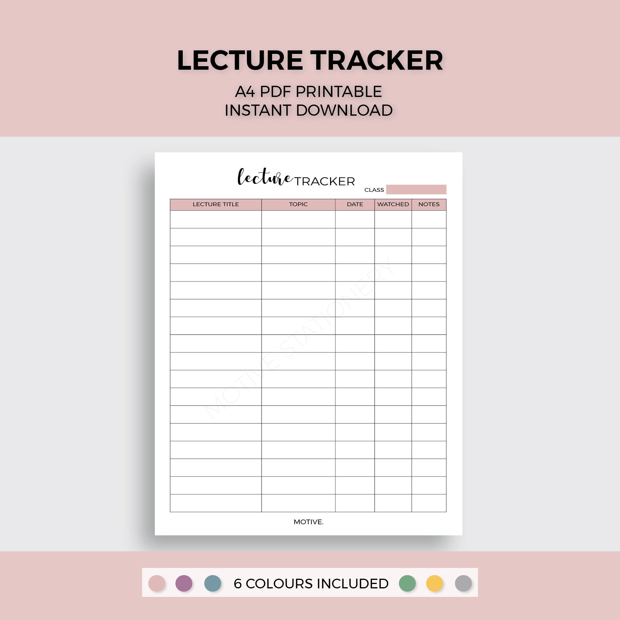 Lecture Tracker Class Online Learning A4 PDF Digital Download Etsy